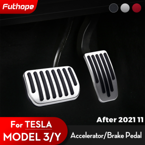 Futhope 2021-2023 Car Foot Pedal Pads Covers For Tesla Model 3 Y Accessories Aluminum Alloy Accelerator Brake Rest Pedal Three